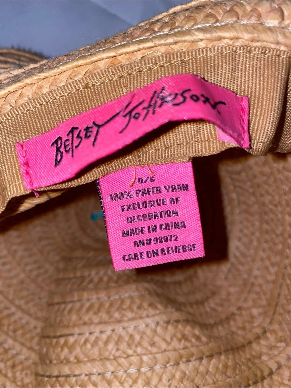Betsy Johnston Paper Yarn Straw Hat OS bright summer colors floppy hat packable